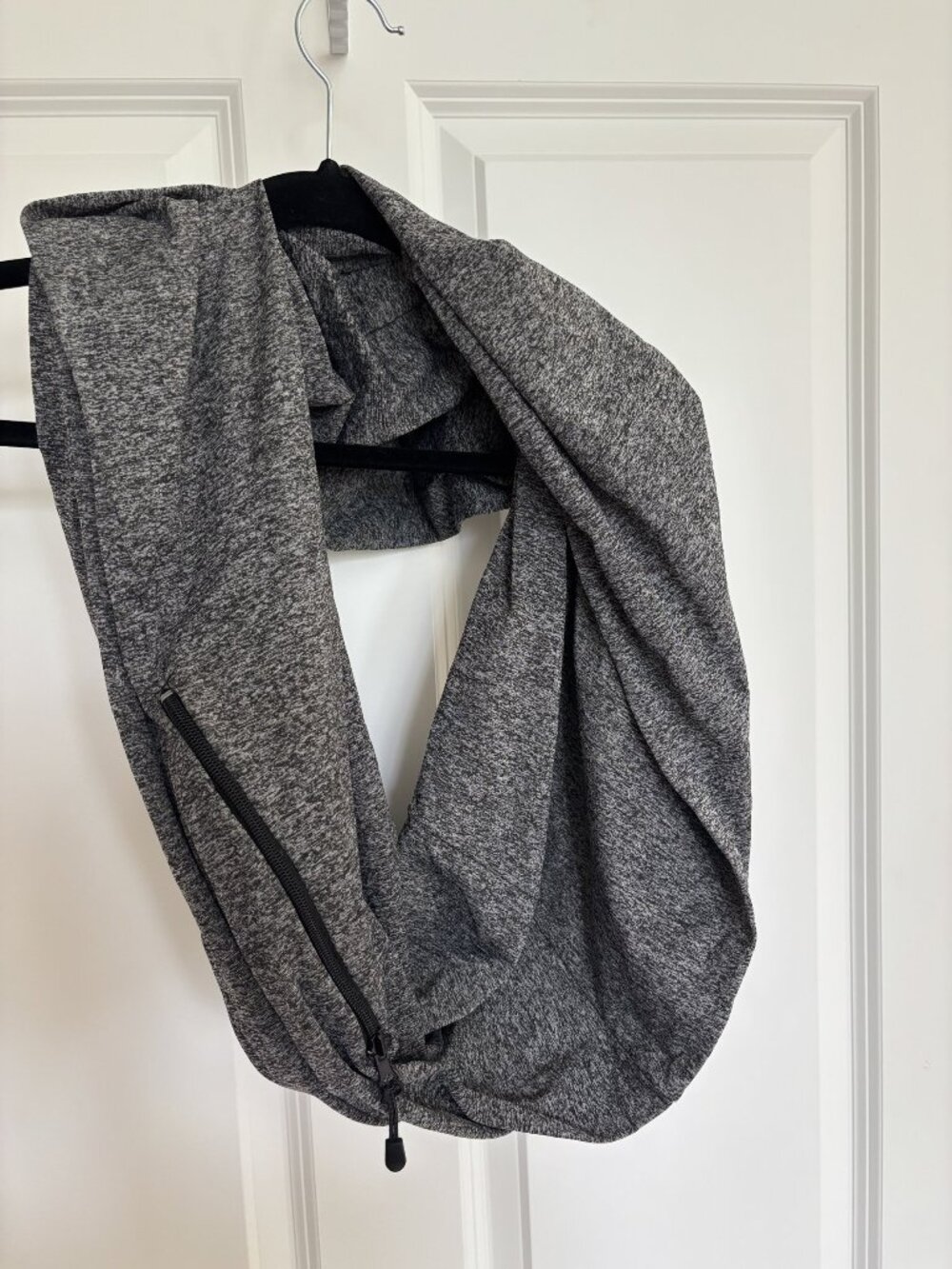 Heather Gray Jersey Infinity Scarf with Hidden Zip Pocket